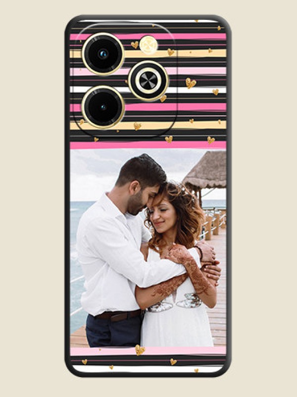 Custom Multicolor Lines and Golden Love Symbols Design on Photo On Space Black Custom Soft Matte Mobile Back Cover - Infinix Hot 40i