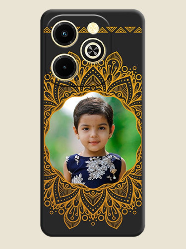 Custom Round Image with Floral Design On Space Black Custom Soft Matte Mobile Back Cover - Infinix Hot 40i
