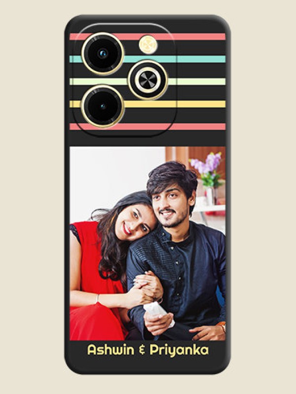 Custom Color Stripes with Photo and Text on Photo On Space Black Custom Soft Matte Mobile Back Cover - Infinix Hot 40i