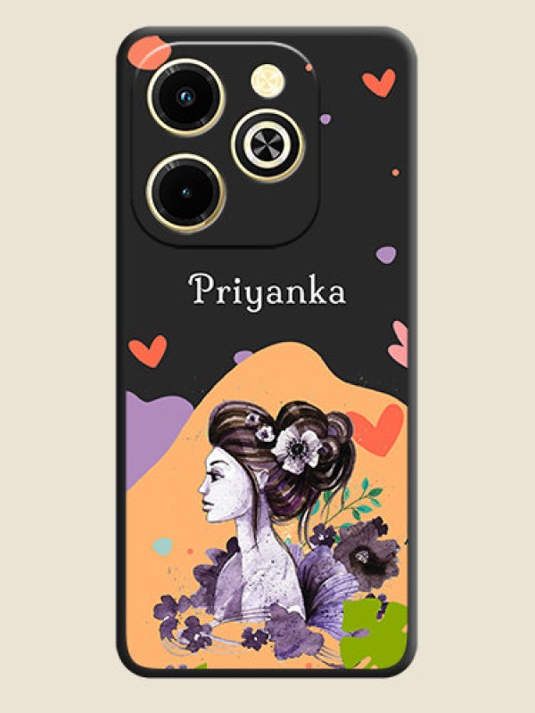 Custom Namecase For Her With Fancy Lady Image On Space Black Custom Soft Matte Mobile Back Cover - Infinix Hot 40i
