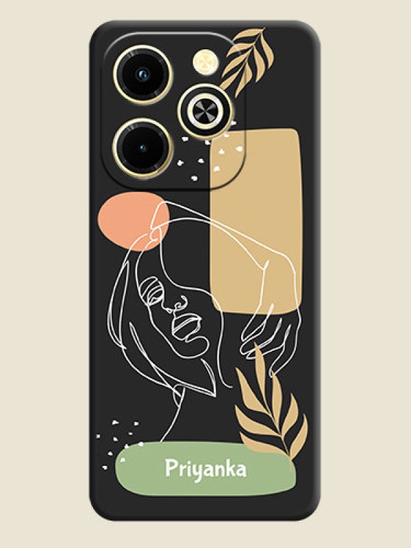 Custom Custom Text With Line Art Of Women & Leaves Design On Space Black Custom Soft Matte Mobile Back Cover - Infinix Hot 40i