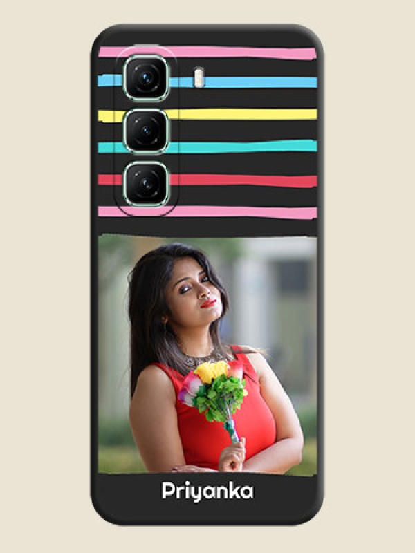 Custom Multicolor Lines with Image On Space Black Custom Soft Matte Mobile Back Cover - Infinix Hot 50 5G