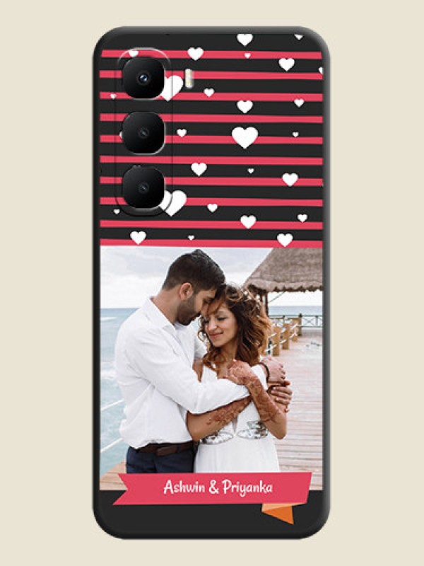 Custom White Color Love Symbols with Pink Lines Pattern On Space Black Custom Soft Matte Mobile Back Cover - Infinix Hot 60 5G