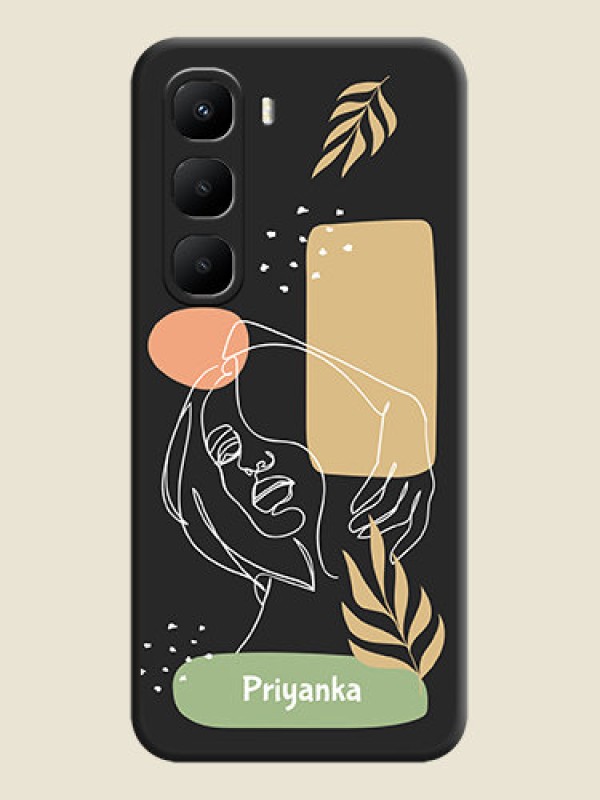 Custom Custom Text With Line Art Of Women & Leaves Design On Space Black Custom Soft Matte Mobile Back Cover - Infinix Hot 60 5G