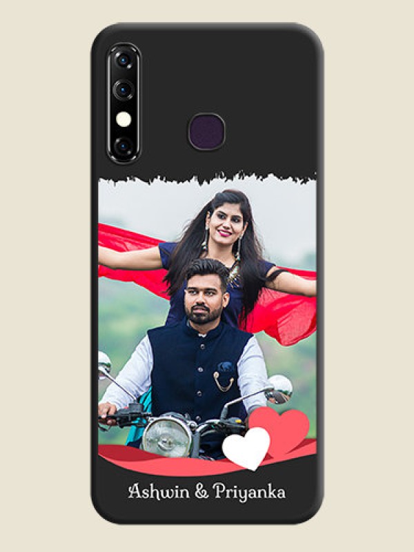 Custom Pink Color Love Shaped Ribbon Design with Text on Space Black Custom Soft Matte Phone Back Cover - Infinix Hot 8