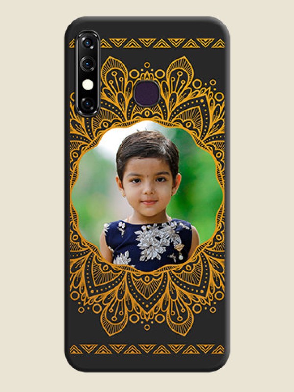 Custom Round Image with Floral Design - Photo on Space Black Soft Matte Mobile Cover - Infinix Hot 8