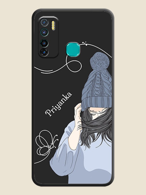 Custom Girl With Blue Winter Outfiit Custom Text Design On Space Black Personalized Soft Matte Phone Covers -Infinix Hot 9 Pro