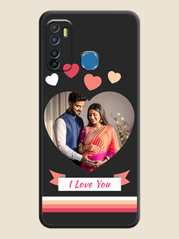 Custom Love Shaped Photo with Colorful Stripes on Personalised Space Black Soft Matte Cases - Infinix Hot 9