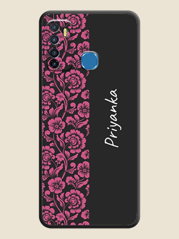 Custom Pink Floral Pattern Design With Custom Text On Space Black Personalized Soft Matte Phone Covers -Infinix Hot 9