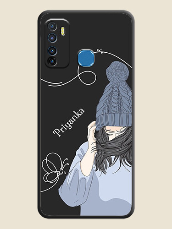Custom Girl With Blue Winter Outfiit Custom Text Design On Space Black Personalized Soft Matte Phone Covers -Infinix Hot 9