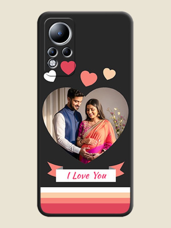 Custom Love Shaped Photo with Colorful Stripes on Personalised Space Black Soft Matte Cases - Infinix Note 11