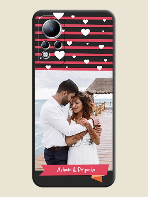 Custom White Color Love Symbols with Pink Lines Pattern on Space Black Custom Soft Matte Phone Cases - Infinix Note 11