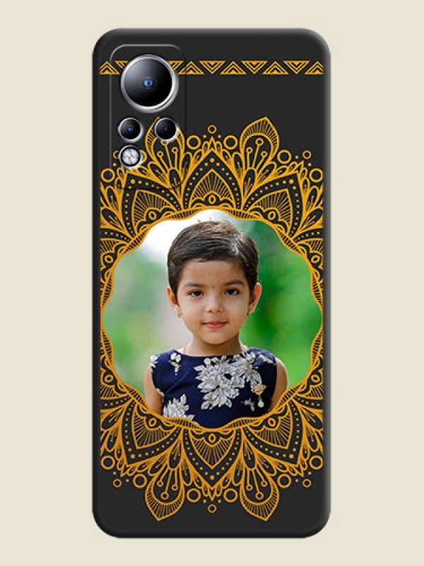 Custom Round Image with Floral Design on Photo on Space Black Soft Matte Mobile Cover - Infinix Note 11