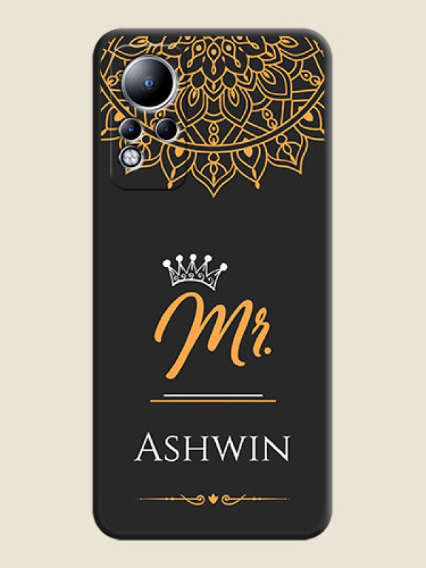 Custom Mr Name with Floral Design on Personalised Space Black Soft Matte Cases - Infinix Note 11