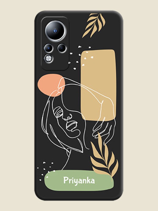 Custom Custom Text With Line Art Of Women & Leaves Design On Space Black Personalized Soft Matte Phone Covers -Infinix Note 11