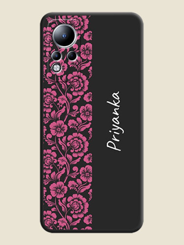 Custom Pink Floral Pattern Design With Custom Text On Space Black Personalized Soft Matte Phone Covers -Infinix Note 11