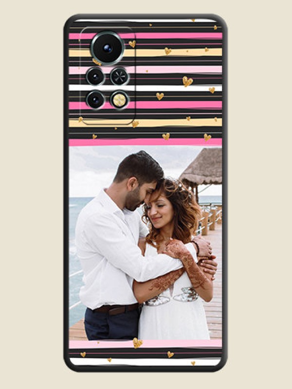 Custom Multicolor Lines and Golden Love Symbols Design on Photo on Space Black Soft Matte Mobile Cover - Infinix Note 11s
