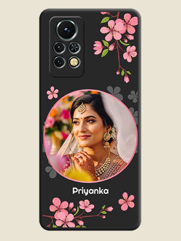 Custom Round Image with Pink Color Floral Design on Photo on Space Black Soft Matte Back Cover - Infinix Note 11s