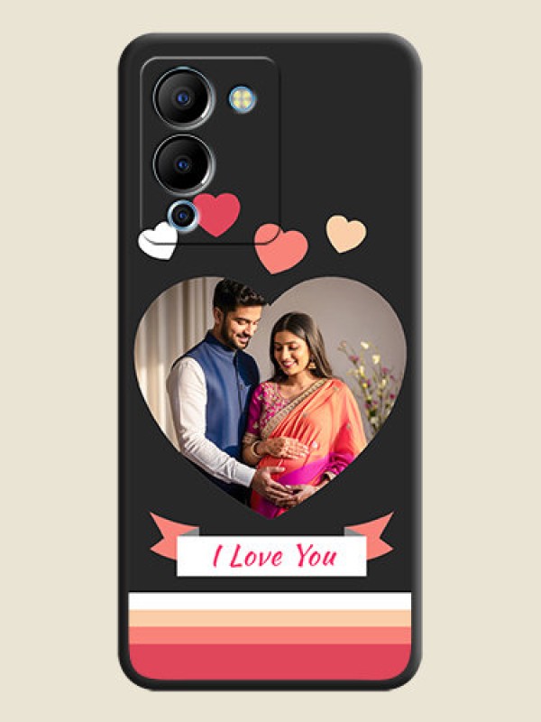 Custom Love Shaped Photo with Colorful Stripes on Personalised Space Black Soft Matte Cases - Infinix Note 12 Turbo