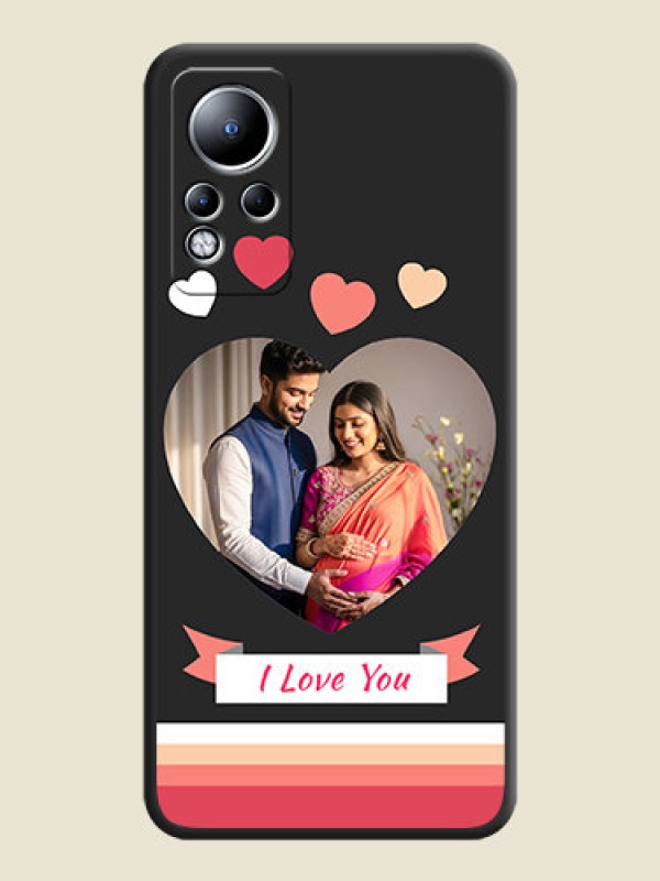 Custom Love Shaped Photo with Colorful Stripes on Personalised Space Black Soft Matte Cases - Infinix Note 12