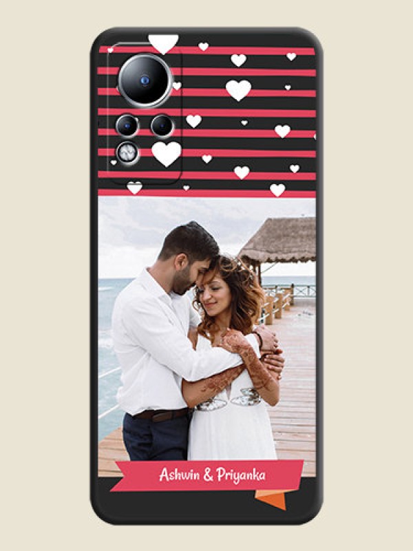 Custom White Color Love Symbols with Pink Lines Pattern on Space Black Custom Soft Matte Phone Cases - Infinix Note 12