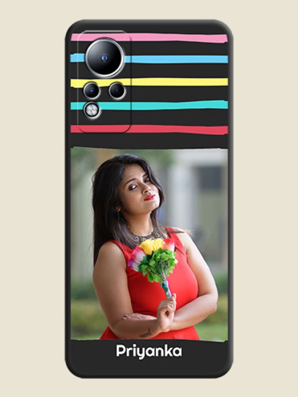 Custom Multicolor Lines with Image on Space Black Personalized Soft Matte Phone Covers - Infinix Note 12