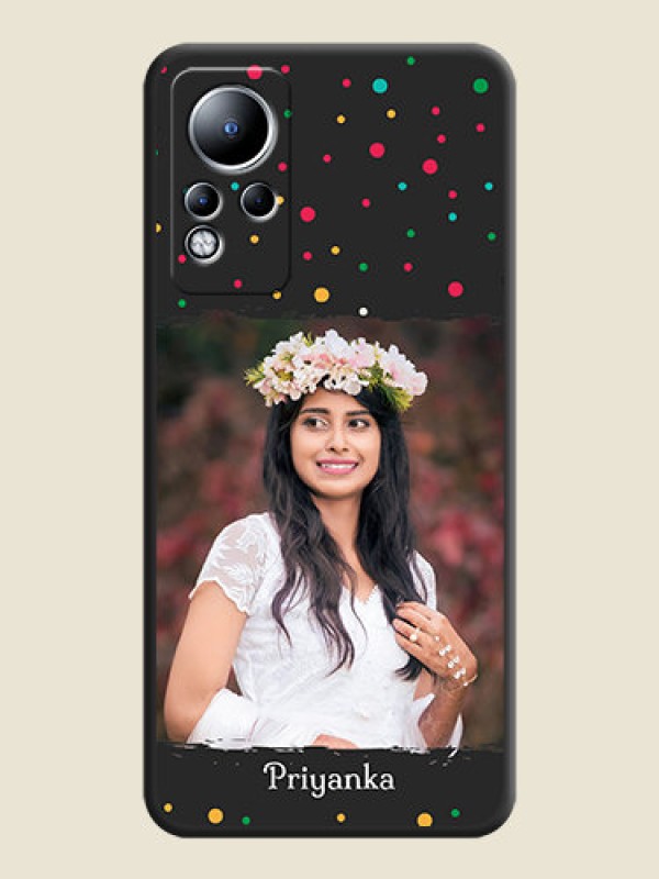 Custom Multicolor Dotted Pattern with Text on Space Black Custom Soft Matte Phone Back Cover - Infinix Note 12