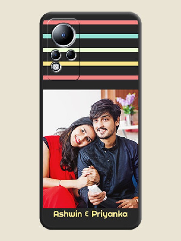 Custom Color Stripes with Photo and Text on Photo on Space Black Soft Matte Mobile Case - Infinix Note 12