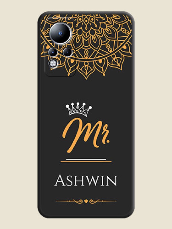 Custom Mr Name with Floral Design  on Personalised Space Black Soft Matte Cases - Infinix Note 12