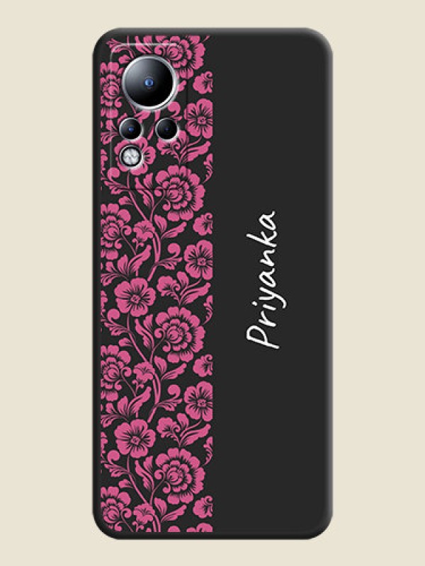Custom Pink Floral Pattern Design With Custom Text On Space Black Personalized Soft Matte Phone Covers -Infinix Note 12