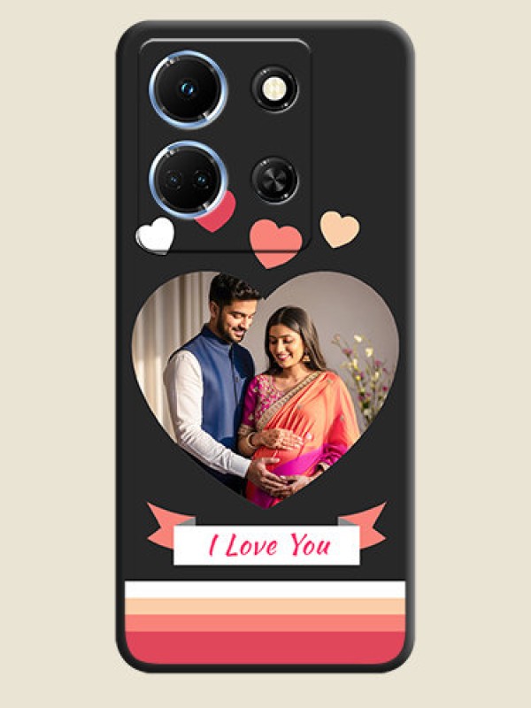 Custom Love Shaped Photo with Colorful Stripes on Personalised Space Black Soft Matte Cases - Infinix Note 30 5G