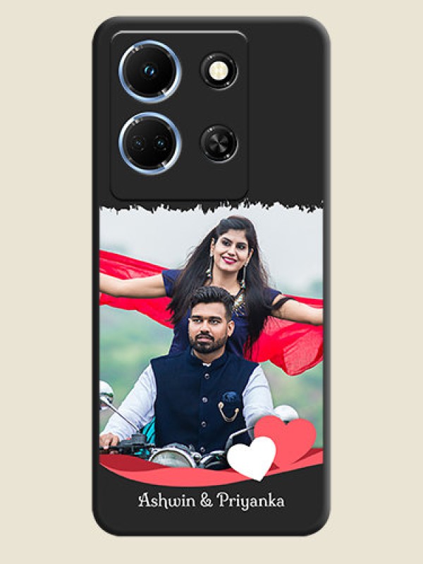 Custom Pink Color Love Shaped Ribbon Design with Text on Space Black Custom Soft Matte Phone Back Cover - Infinix Note 30 5G