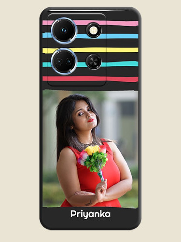 Custom Multicolor Lines with Image on Space Black Personalized Soft Matte Phone Covers - Infinix Note 30 5G