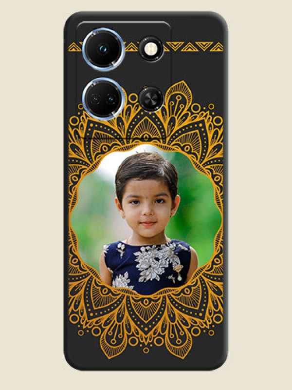 Custom Round Image with Floral Design - Photo on Space Black Soft Matte Mobile Cover - Infinix Note 30 5G