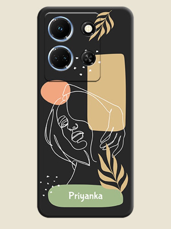 Custom Custom Text With Line Art Of Women & Leaves Design On Space Black Personalized Soft Matte Phone Covers - Infinix Note 30 5G