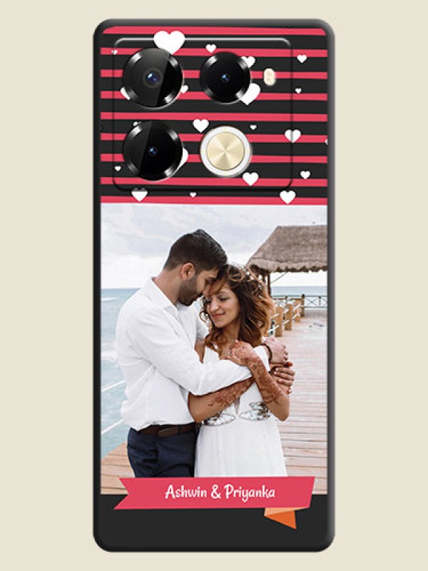 Custom White Color Love Symbols with Pink Lines Pattern On Space Black Custom Soft Matte Mobile Back Cover - Infinix Note 40 Pro 5G