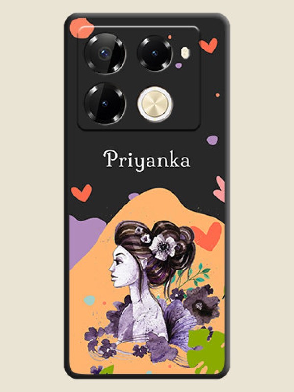 Custom Namecase For Her With Fancy Lady Image On Space Black Custom Soft Matte Mobile Back Cover - Infinix Note 40 Pro 5G