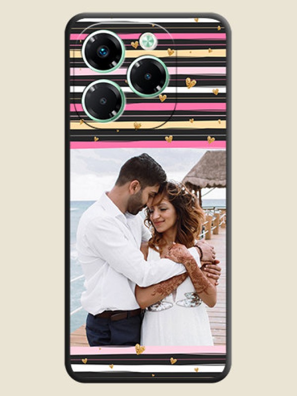 Custom Multicolor Lines and Golden Love Symbols Design on Photo On Space Black Custom Soft Matte Mobile Back Cover - Infinix Note 40X 5G
