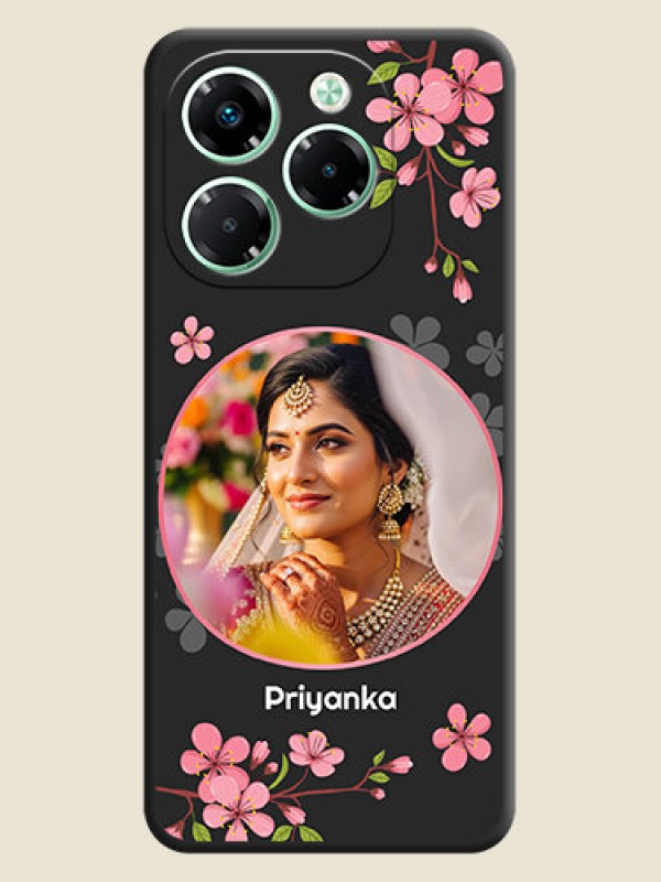 Custom Round Image with Pink Color Floral Design on Photo On Space Black Custom Soft Matte Mobile Back Cover - Infinix Note 40X 5G