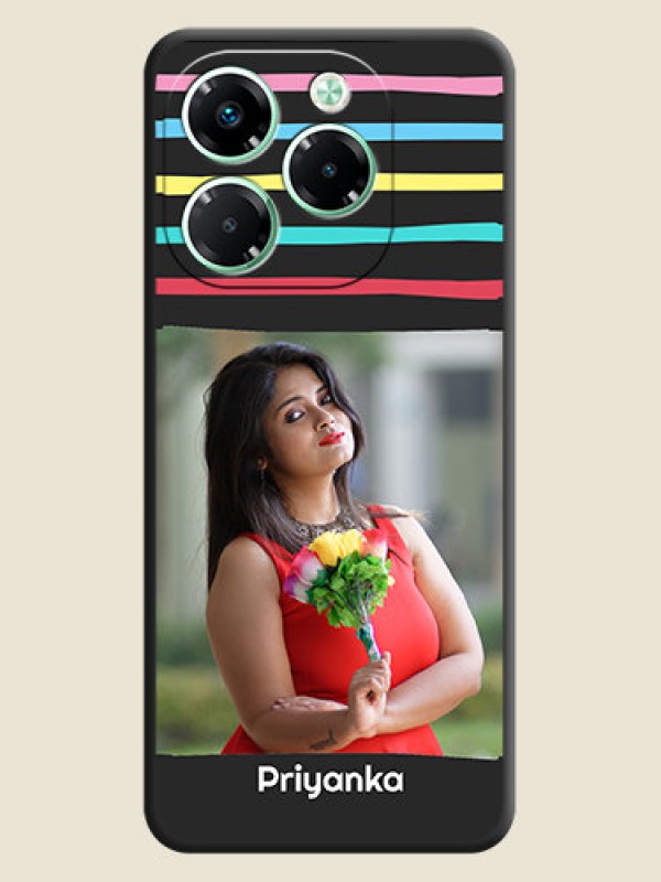 Custom Multicolor Lines with Image On Space Black Custom Soft Matte Mobile Back Cover - Infinix Note 40X 5G