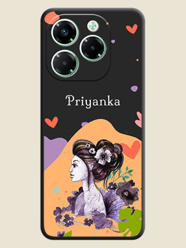 Custom Namecase For Her With Fancy Lady Image On Space Black Custom Soft Matte Mobile Back Cover - Infinix Note 40X 5G