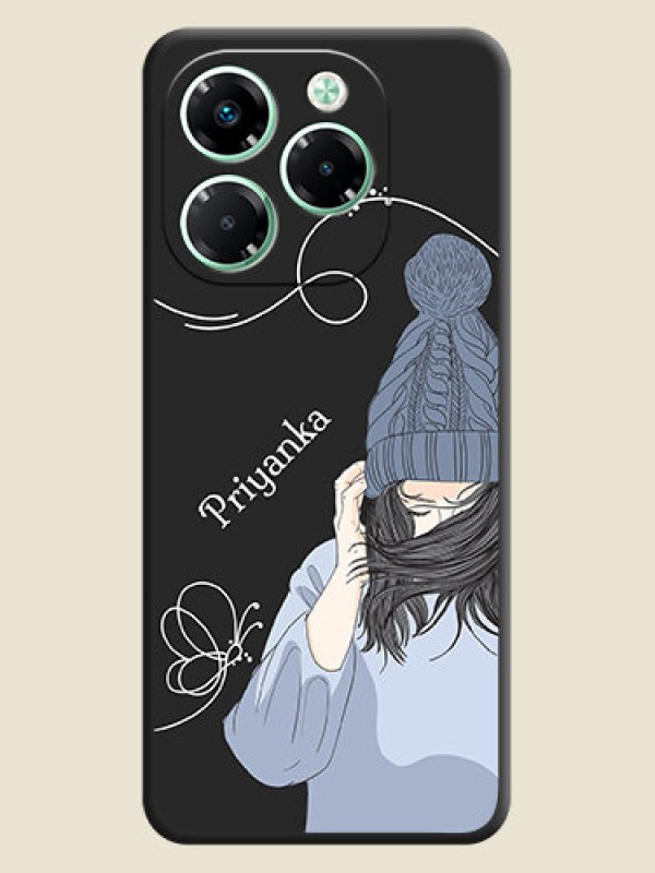 Custom Girl With Blue Winter Outfiit Custom Text Design On Space Black Custom Soft Matte Mobile Back Cover - Infinix Note 40X 5G