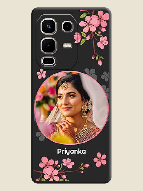 Custom Round Image with Pink Color Floral Design on Photo On Space Black Custom Soft Matte Mobile Back Cover - Infinix Note 50s 5G