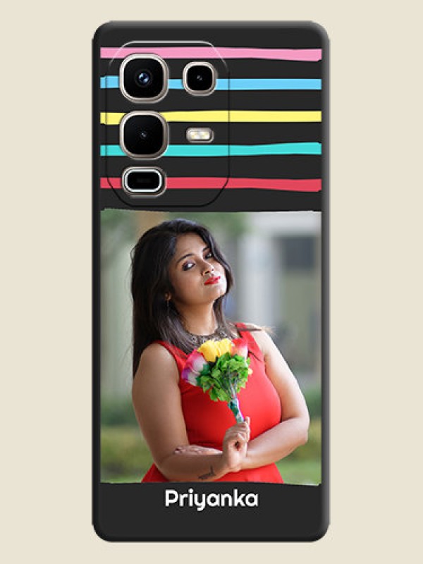 Custom Multicolor Lines with Image On Space Black Custom Soft Matte Mobile Back Cover - Infinix Note 50s 5G