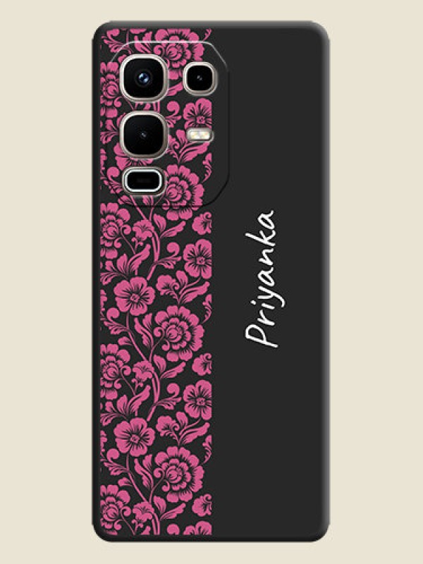 Custom Pink Floral Pattern Design With Custom Text On Space Black Custom Soft Matte Mobile Back Cover - Infinix Note 50s 5G