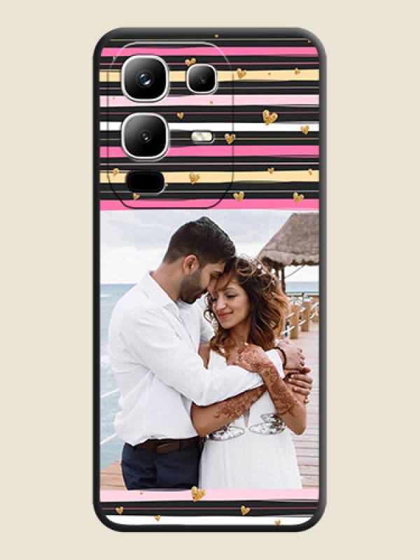 Custom Multicolor Lines and Golden Love Symbols Design on Photo On Space Black Custom Soft Matte Mobile Back Cover - Infinix Note 50x 5G