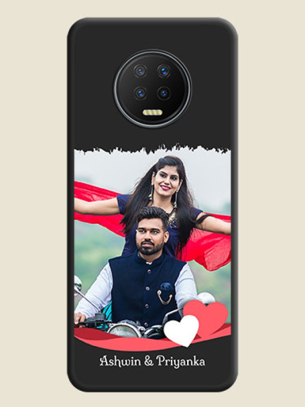 Custom Pin Color Love Shaped Ribbon Design with Text on Space Black Custom Soft Matte Phone Back Cover - Infinix Note 7