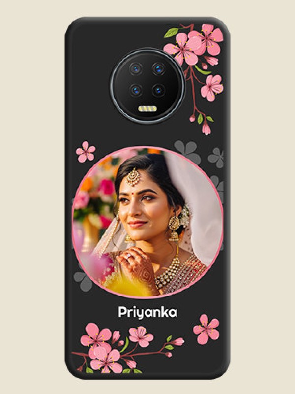 Custom Round Image with Pink Color Floral Design on Photo on Space Black Soft Matte Back Cover - Infinix Note 7
