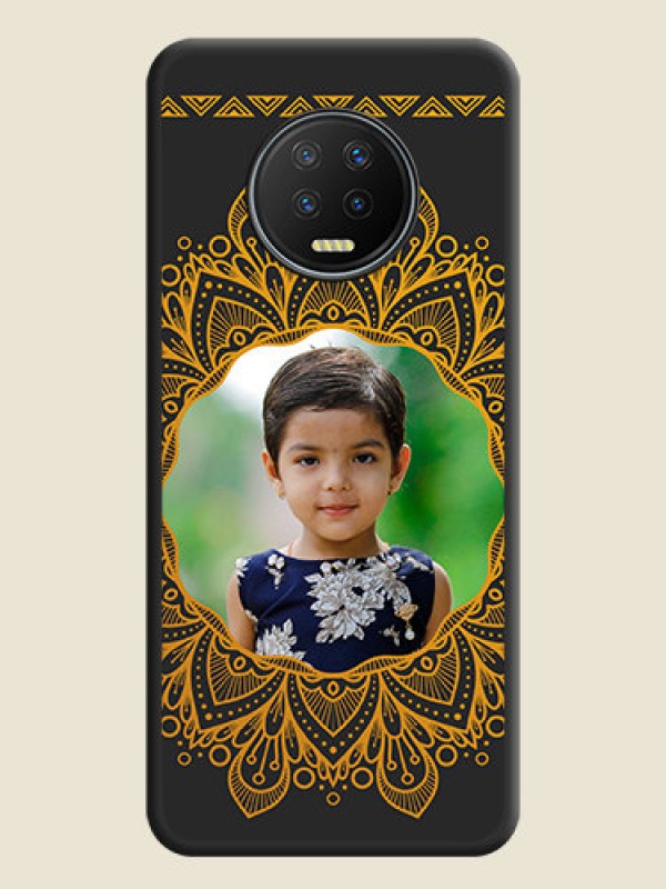 Custom Round Image with Floral Design on Photo on Space Black Soft Matte Mobile Cover - Infinix Note 7