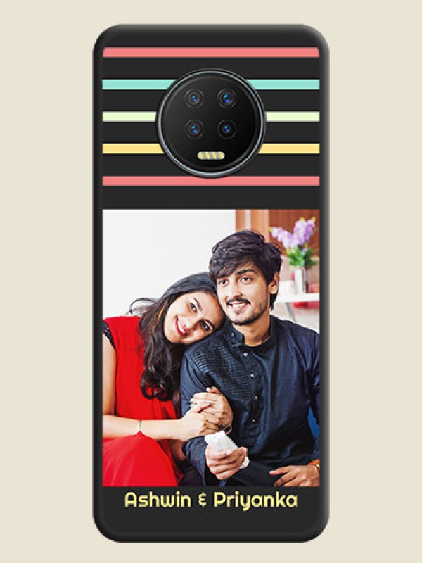 Custom Color Stripes with Photo and Text on Photo on Space Black Soft Matte Mobile Case - Infinix Note 7